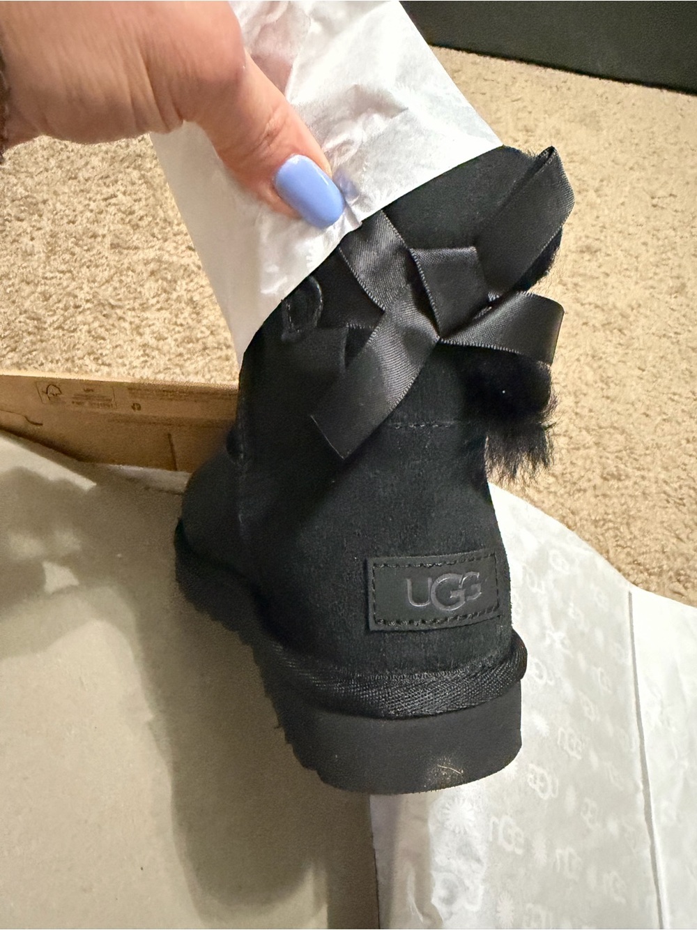 UGG Black Kids Bow-Accent Ankle Booties